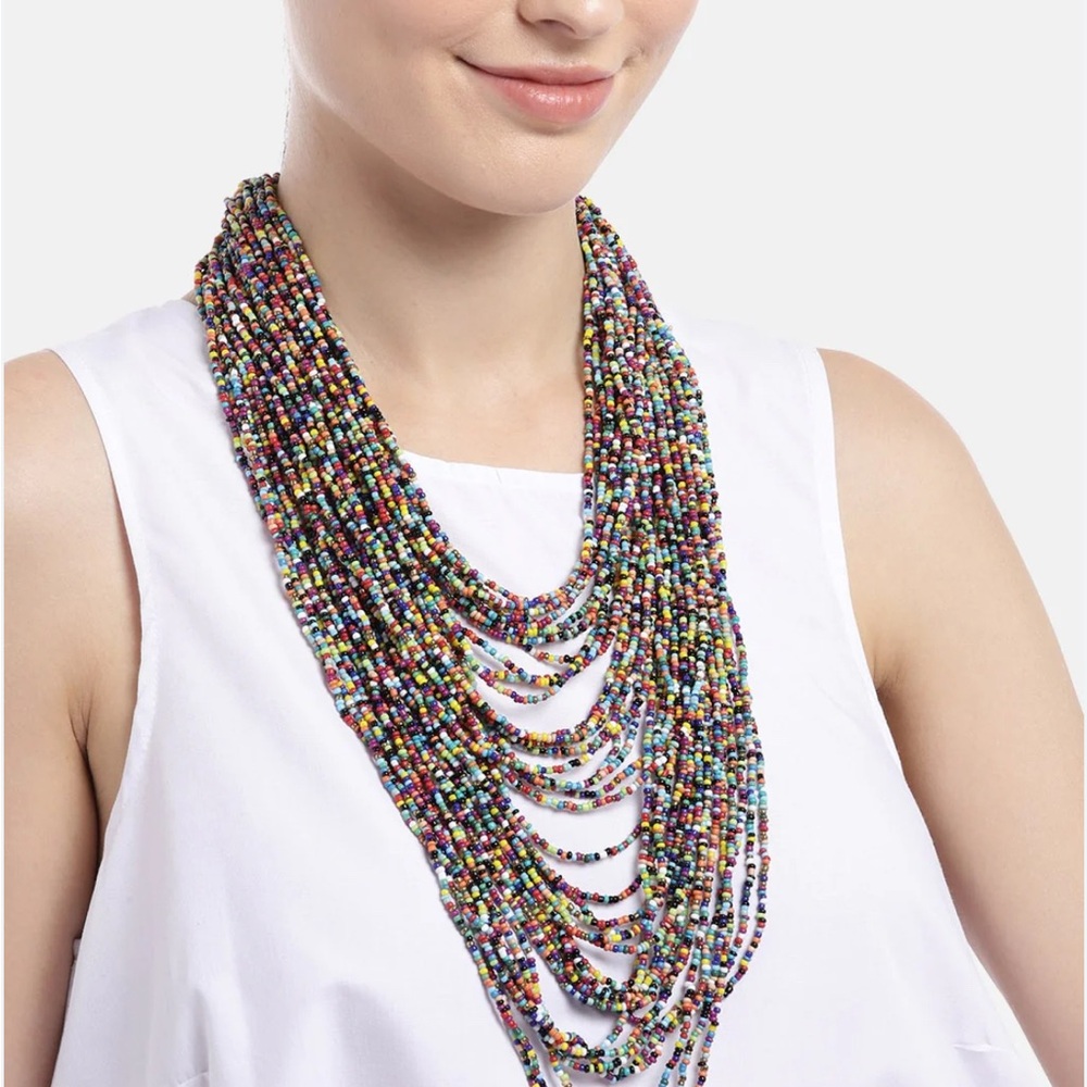 Tiered boho Multicolor Beaded Necklace - Picture 4 of 7